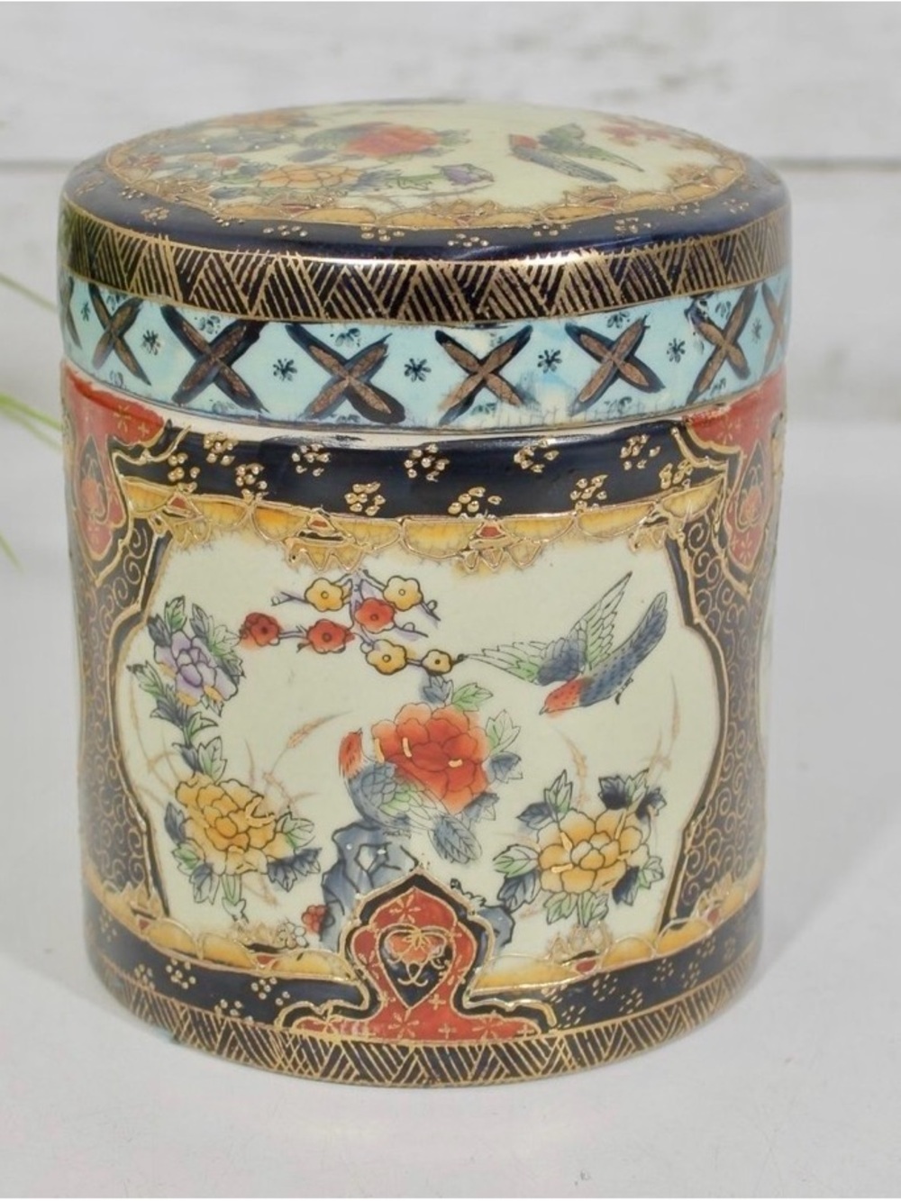 Chinoiserie Vintage Oriental Porcelain Ginger Jar Tea Canister Floral